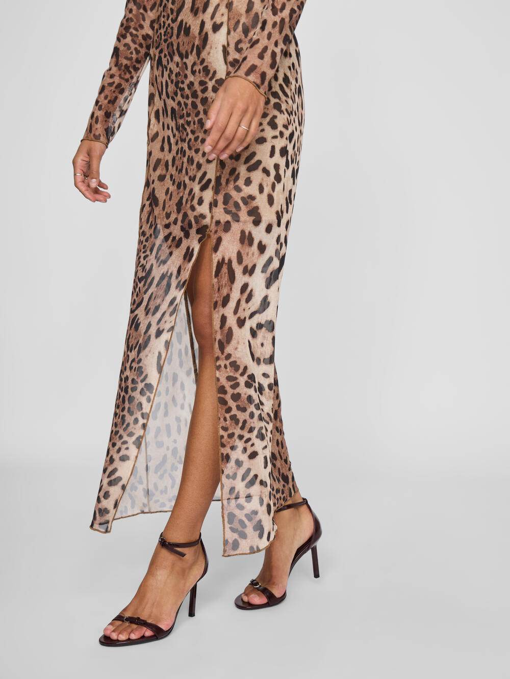 Vininna L/S Mesh midi kjole - sort